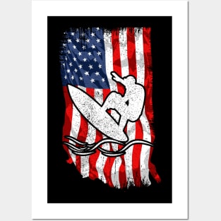 Patriotic Surfing American Flag Surf Posters and Art